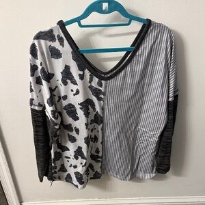 Monochrome Patchwork Long Sleeve Women's Top